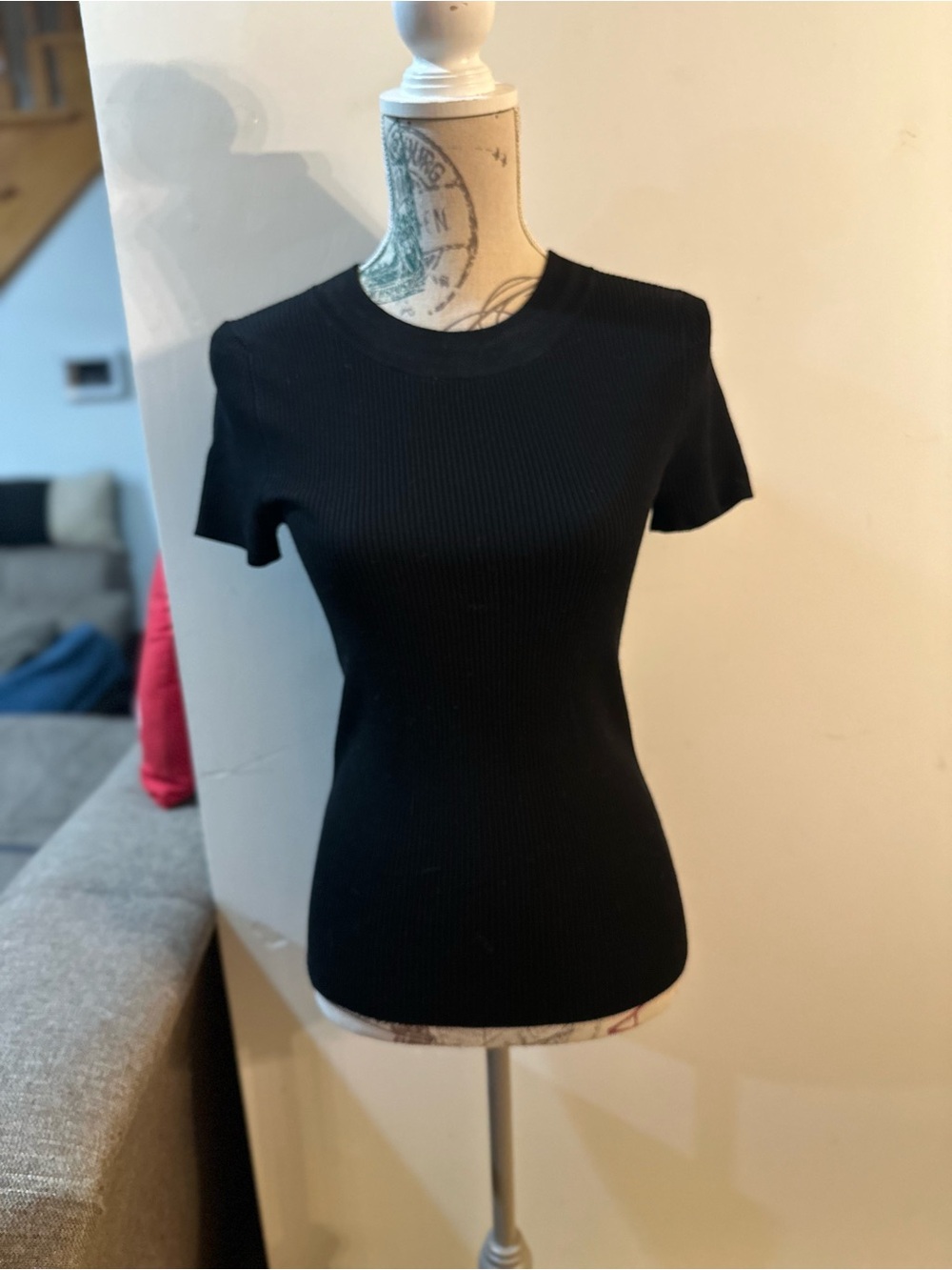 Nine West Black Ribbed Short Sleeve Top